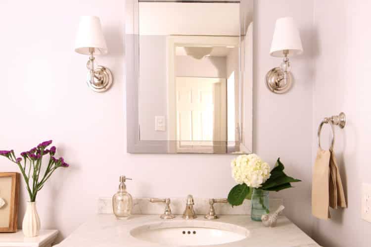 Tradtional Powder Room with polished nickel fixtures