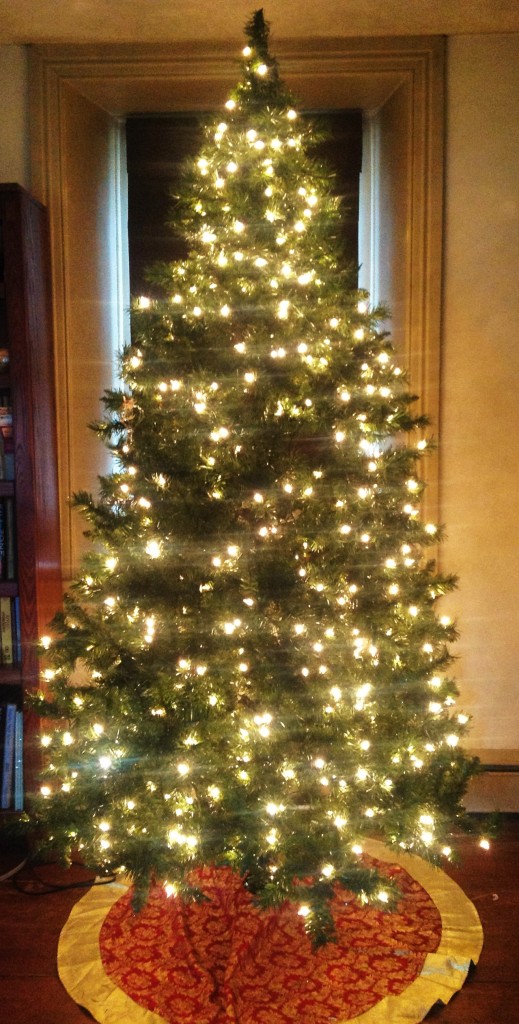 Pre-lit Christmas Tree is ready for ornaments.  Make sure it is properly fluffed before decorating